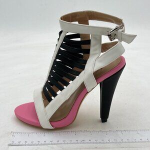 FSJ Pink Ankle Strap Slingback Sandals Open Toe High Heels Strappy Shoes